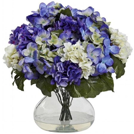 Nearly Natural Hydrangea With Large Vase - Blue Purple 1387-BP